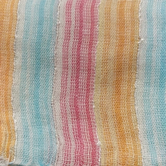 Pink, Yellow, Blue Stripe Woven Scarf with Fringe - Picture 3 of 4